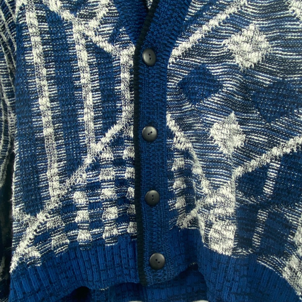VTG AMERICAN CRUSADER Knit Cardigan Sweater Men's L Blue White Patchwork Grandpa - Picture 10 of 12